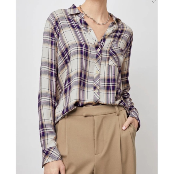 Rails Women's Hunter Shirt in Stone Navy Fuschia Flannel Button Down Size Small - Picture 1 of 9